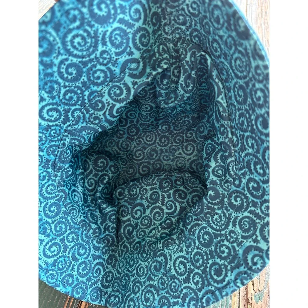 Reversible Teal Bucket Hat Embroidered Cat Paisley Print Sun Hat A3663